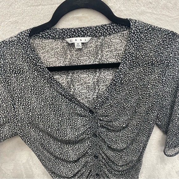 CAbi #241 Gathered Placket Sheer Blouse Womens medium ruched front animal print - Picture 6 of 9